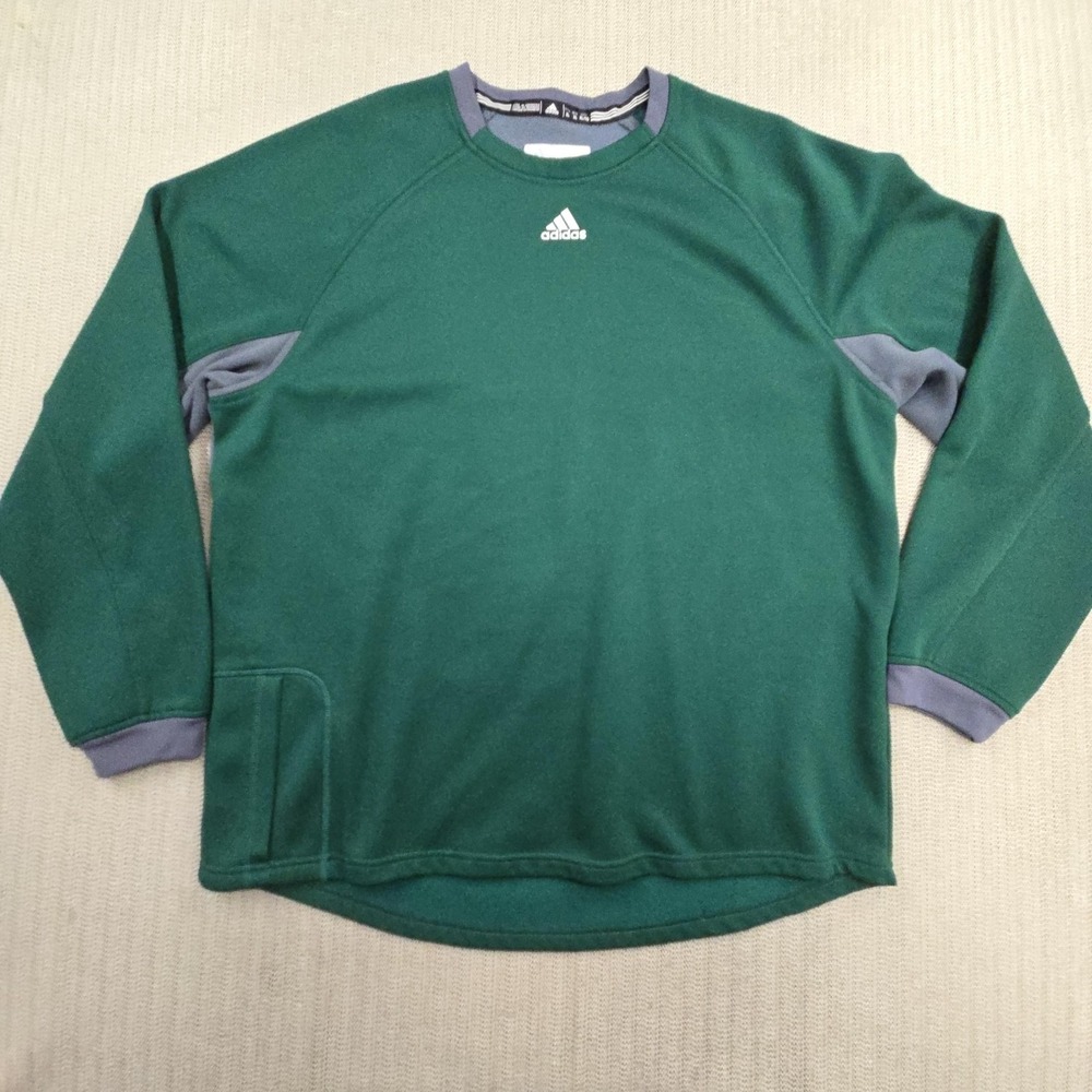 Adidas Sweatshirt Mens XL Green Gray Logo Crewneck Fleece Pullover Pocket Active